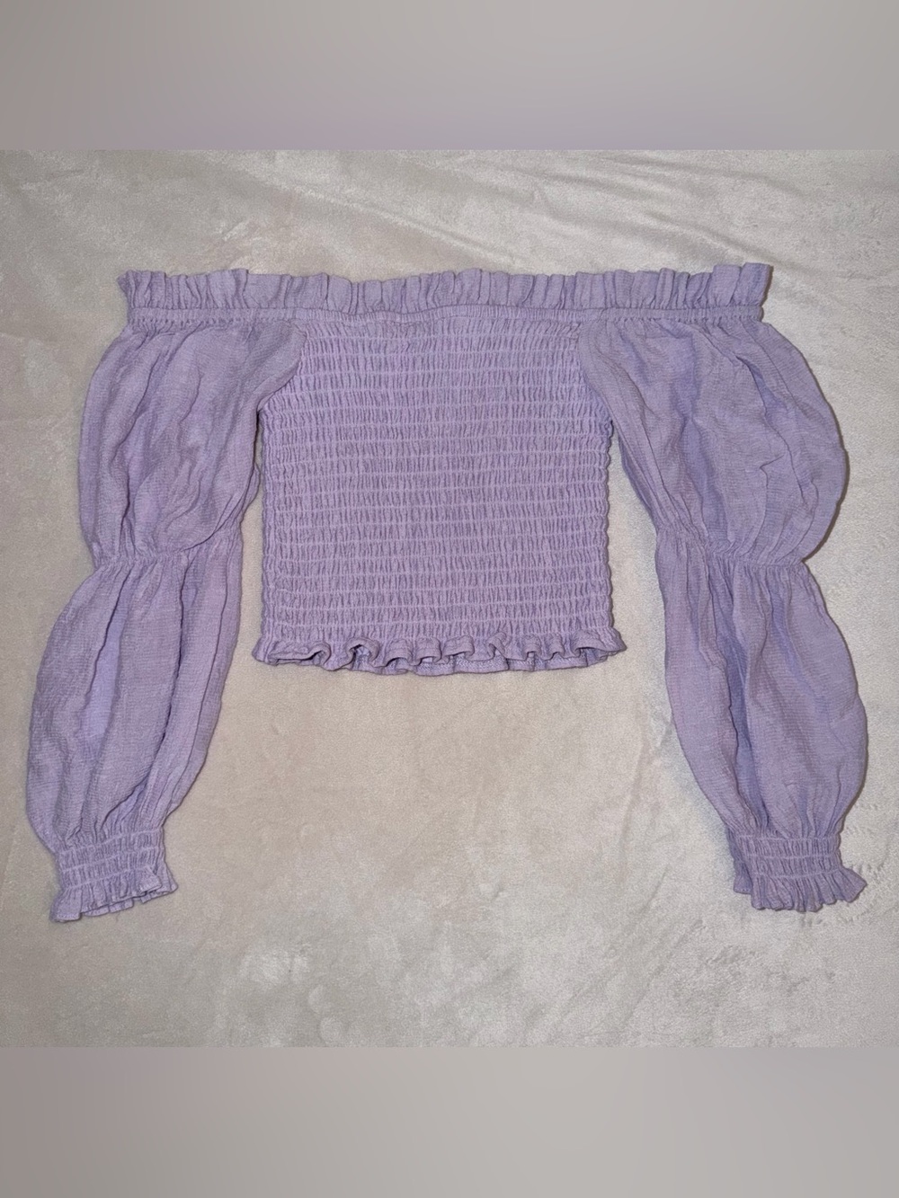 Altar'd State Lavender Off-the-Shoulder Smocked Puff Sleeve Crop Top